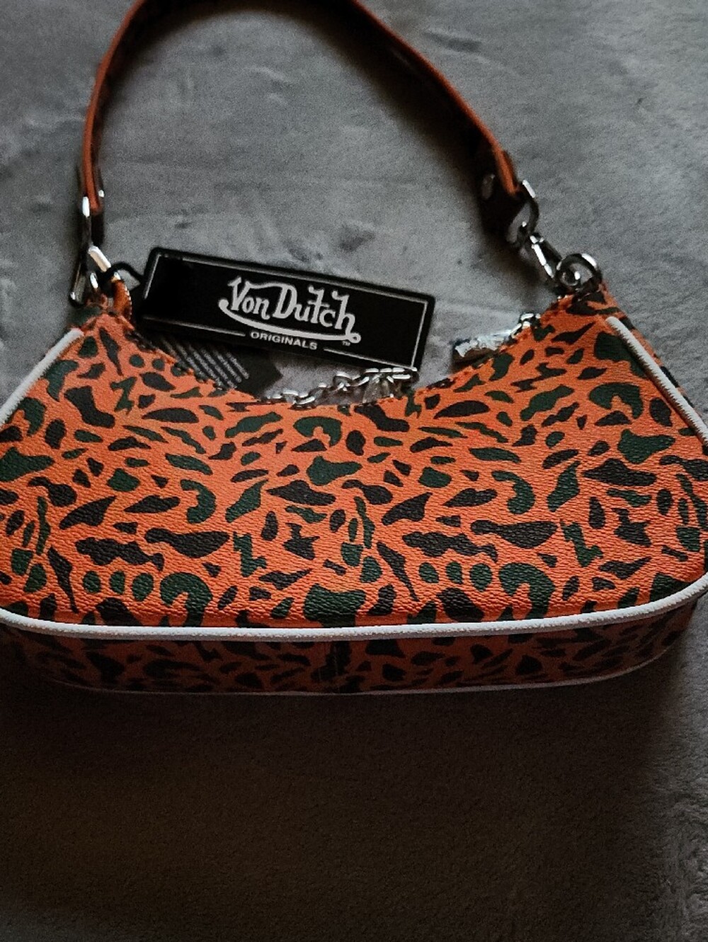 Von Dutch Orange Leopard Mini Shoulder Bag with Chain - Picture 5 of 8